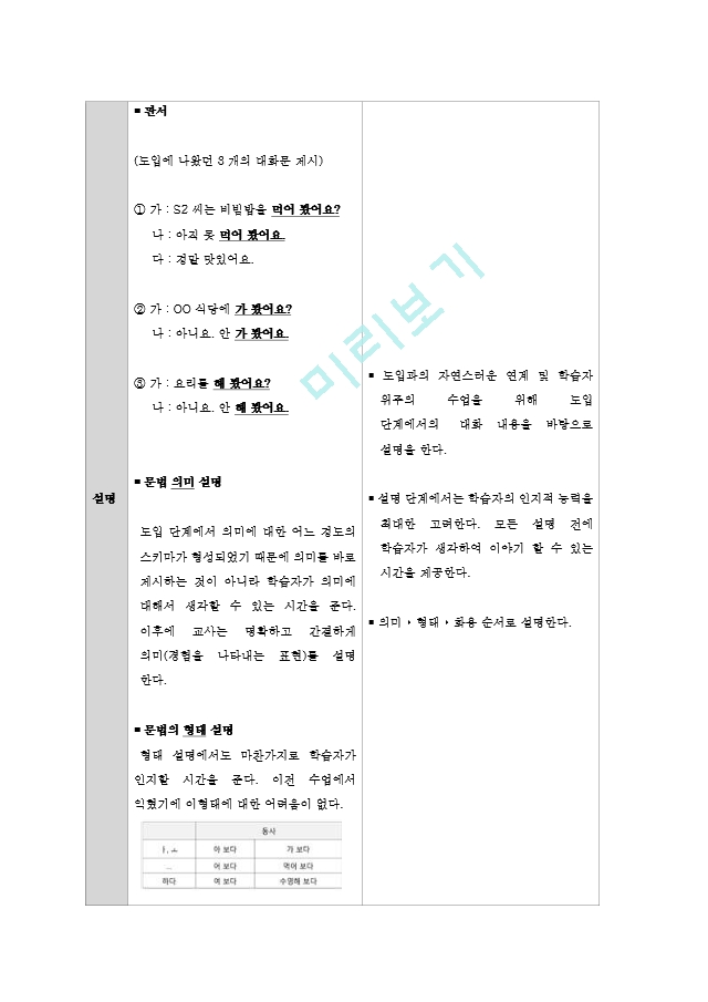 한국어교육 실습 문법 교수안(아/어/여 보다(경험))   (4 페이지)
